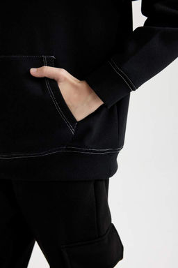 Черная толстовка оверсайз с широкой водолазкой и принтом для мальчиков - Defacto фото 5