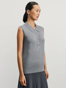 Трикотажный топ с воротником поло / Zarina  фото 4