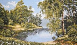 Заводь в лесу - гобеленовая картина 35х60 см - Гобеленглавснаб фото 2