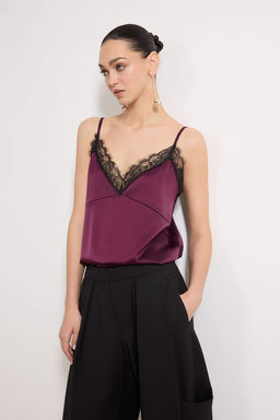 Mor Dantel Garnili Saten Party Bluz TPRSS26BZ00037