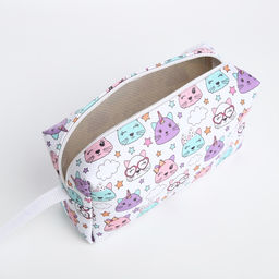 Косметичка на молнии с ручкой, объёмная, маленькая, с принтом Волшебные котята, белая - Simaland фото 3