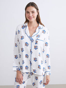 G?mlek Yaka ?i?ekli Kad?n Pijama Tak?m?