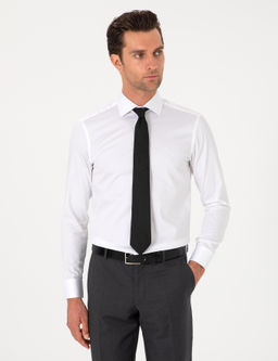 Beyaz Slim Fit Pamuklu Yar_m _talyan Yaka Basic G_mlek - Cacharel фото 3