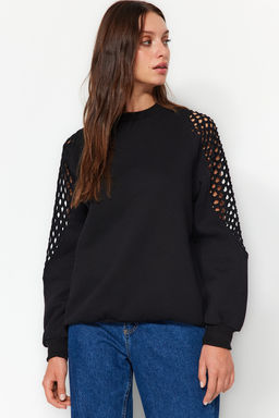 TRENDYOLMILLA Siyah File Detayl? Kal?n Ici Polarl? Regular/Normal Kal?p Orme Sweatshirt TWOAW24SW00134 фото 3