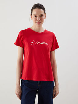 Bisiklet Yaka Atat?rk ?mza Bask?l? Kad?n Ti??rt