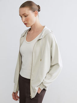 Kap??onlu Oversize Kad?n Fermuarl? Sweatshirt