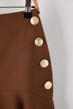 Koyu Kahverengi Dugme Detayl? Midi Boy Gabardin Pamuklu Klos Etek TWOAW26ET00033