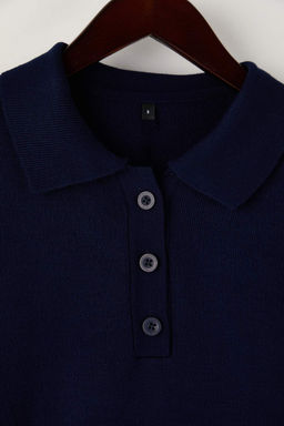 Lacivert Renk Bloklu K?sa / Mini Polo Yaka Triko Elbise TWOAW26EL00105