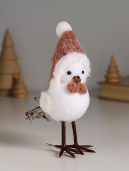 Фигурка «Белая птичка в колпаке и бабочке на веточке ели», 5.3×9.5×14 см