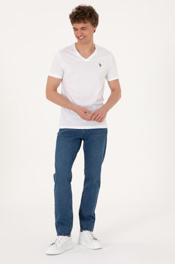 Erkek Slim Fit V Yaka Beyaz Basic Ti__rt Sepette S_rpriz _ndirim - U.s. polo assn фото 4
