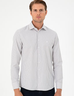 Kahverengi _izgili Slim Fit Uzun Kollu G_mlek