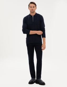 Lacivert Slim Fit Polo Yaka Fermuarl_ Triko Kazak - Pierre cardin фото 4