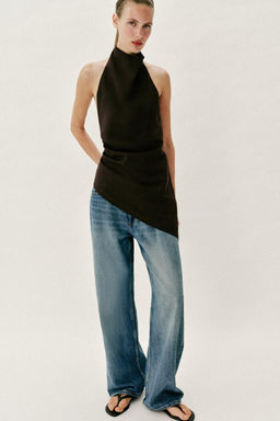 TOP HALTER CON LINO / Marr?n oscuro