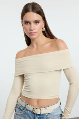 Tas Carmen Yaka Crop/K?sa Esnek Orme Bluz TWOAW25BZ00008