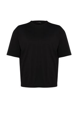 Buyuk Beden Siyah Oversize/Genis Kesim Rahat Basic %100 Pamuklu T-Shirt TMNSS23TS00139