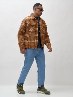 Куртка рубашка шерстяная в клетку мужская демисезонная горчичного цвета 58596G
