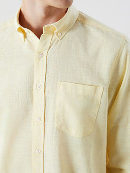 Regular Fit Uzun Kollu Keten Kar???ml? Erkek G?mlek