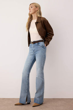 Siyah Y?rtmac Detayl? Yuksek Bel Flare Jeans TWOAW26JE00022 - Trendyolmilla фото 2