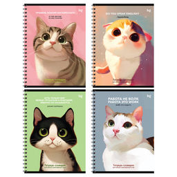 Тетрадь-словарик А5 48л. на спирали, линия "Умные кошки" для записи иностранных слов (ТС5гр48 09917, BG)