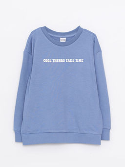 Bisiklet Yaka Bask?l? Uzun Kollu K?z ?ocuk Sweatshirt