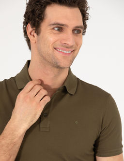 Haki Polo Yaka Slim Fit Basic Merserize T-shirt