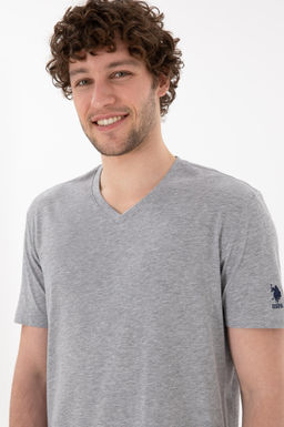 Erkek Regular Fit V Yaka Gri Melanj Basic Ti__rt Sepette S_rpriz _ndirim - U.s. polo assn фото 3