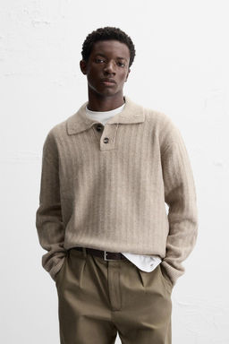 RIBBED KNIT POLO SHIRT