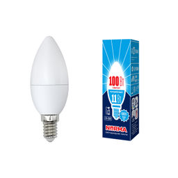 LED-C37-11W/NW/E14/FR/NR Лампа светодиодная. Форма "свеча", матовая. Серия Norma. Белый свет (4000K). Картон. ТМ Volpe