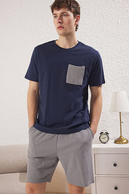 Lacivert Gri Regular Fit Dokulu _ortlu _rme Pijama Tak_m_ TMNSS25PT00021