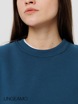 Женский свитшот оверсайз из футера с начесом Lingeamo темно-бирюзовый ВК-23 (23)  фото 9