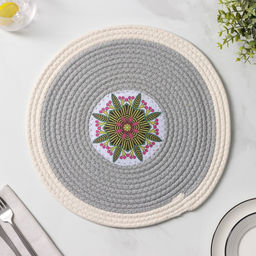 Салфетка сервировочная на стол Доляна Мира, d=38 см, хлопок, цвет серый, рисунок МИКС  фото 14