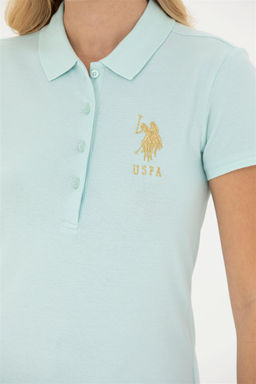 Женская базовая футболка цвета водного зеленого цвета с воротником-поло Неожиданная скидка в корзине - U.s. polo assn фото 7