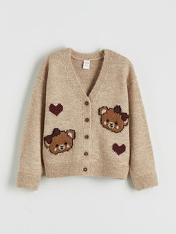 V Yaka Desenli K?z ?ocuk Triko H?rka