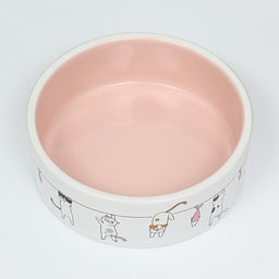 Миска керамическая Весёлые котики 300 мл 12,5 x 4,5 cм, бежево-белая - Пижон фото 3