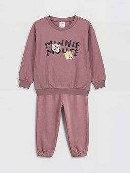 Minnie Mouse Bask?l? K?z Bebek Sweatshirt ve E?ofman Alt?