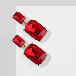 Серьги со стразами «Клео» классика, красные в золоте