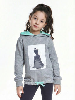 Толстовка с капюшоном UD 7367 серый/бирюза - Mini maxi фото 4