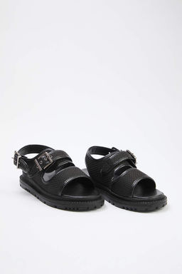 Siyah Cift Bantl? Kad?n Sandalet TAKSS26SD00006