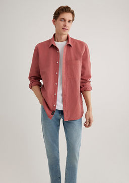 Keten Kar?s?ml? Pembe Tencel Gomlek