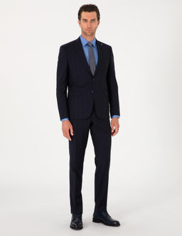 Koyu Lacivert Slim Fit %100 Y_n _izgili Tak_m Elbise