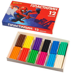 Цена за 2 шт. Пластилин 12 цветов 180 г «Супергерой», Человек-паук