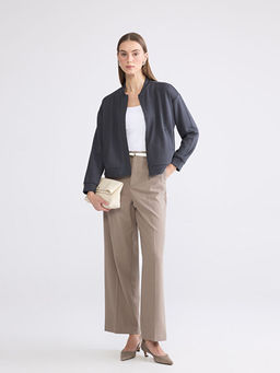 Kolej Yaka Oversize Kad?n Fermuarl? Sweatshirt