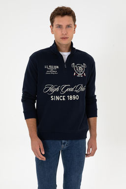 Erkek Comfort Fit Yar_m Fermuarl_ Lacivert Sweatshirt