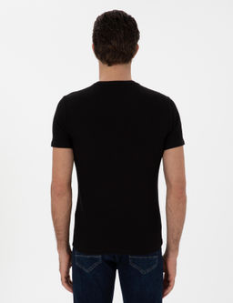 Siyah Slim Fit Bisiklet Yaka Desenli T-shirt