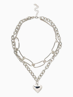 Цепь многослойная «Железное сердце», 2 яруса, L=32 и 40 см, цвет серебро