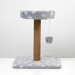 Когтеточка малая Арена с игрушкой, 40 х 40х 50 см, джут, серая с лапками - Пижон фото 9