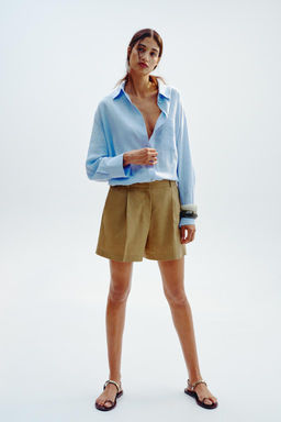 HIGH-WAIST LINEN BLEND BERMUDA SHORTS