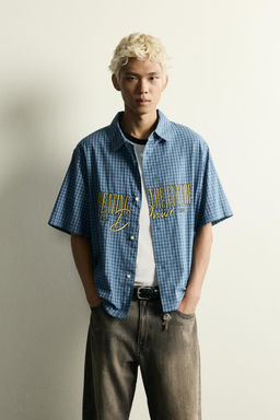 CAMISA RELAXED FIT CUADROS CREMALLERA / Azul