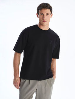 Bisiklet Yaka Bask?l? Penye Erkek Ti??rt