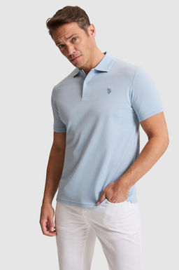 Erkek A__k Mavi Regular Fit Polo Yaka Basic Ti__rt
